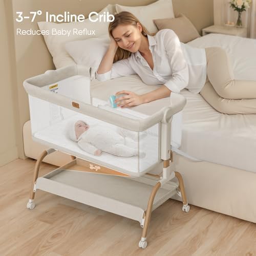 BabyBond 3-in-1 Bassinet Bedside Crib with Mattress and Sheet