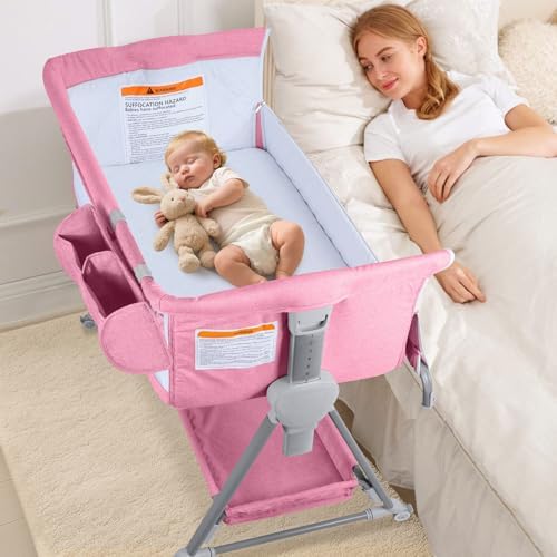 BIERUM Bedside Bassinet with 7 Height Adjustments and Wheels