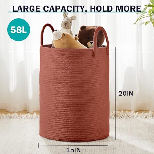 YOUDENOVA 58L Woven Tall Laundry Basket for Blanket Storage