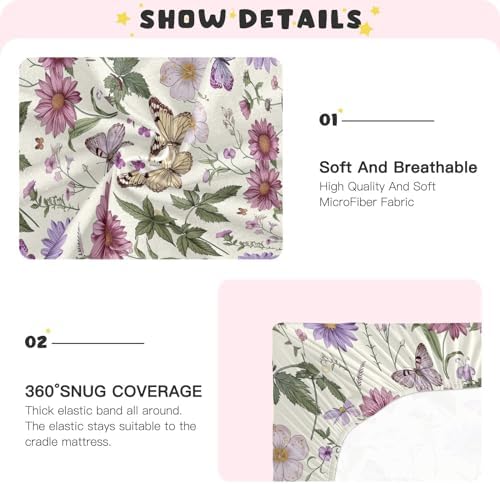 Wassud Violet Wildflowers Crib Sheets Pack and Play 27x39