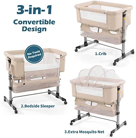 3in1 Bedside Crib with Mosquito Net for Baby