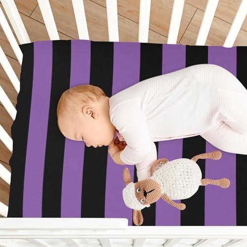 KICPOAY Black Purple Striped Crib Sheets for Baby Toddler