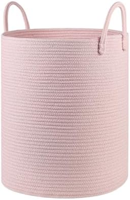 HOBASKET Cotton Rope Laundry Basket Hamper Pink 1