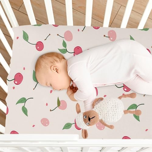 Wassud Cherry Pattern Crib Sheets 27x39 Inch Pack and Play Fitted