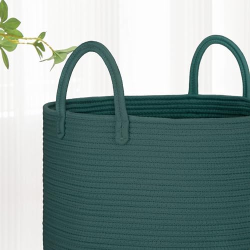 BOSROTY 65L Woven Laundry Hamper Basket Dark Green