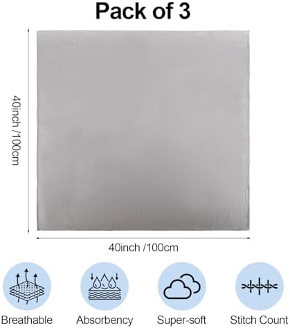 Arnzion 3 Pack Muslin Swaddle Blankets 40x40in - Ultra Soft and Breathable