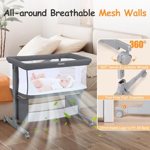 Ezebaby Bedside Bassinet with 7 Heights and Wheels