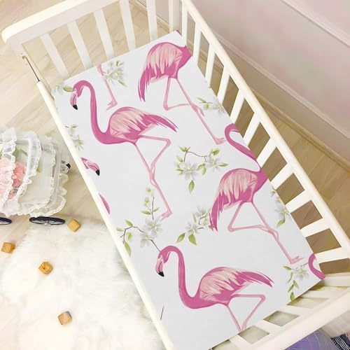 Jihqo Tropical Leaf Flamingos Crib Sheets Set