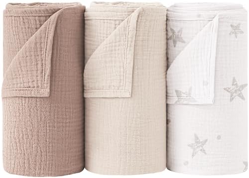 Bearmoss Soft Muslin Swaddle Blankets 3 Pack