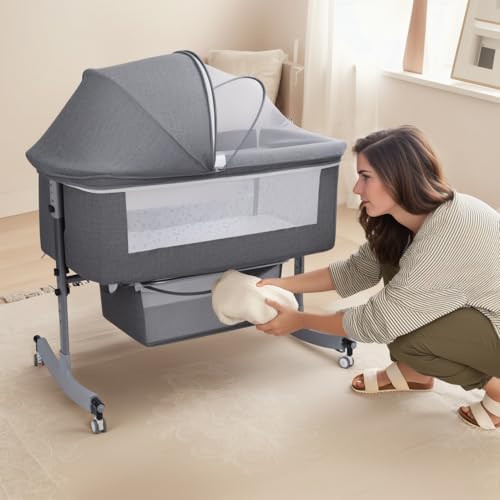 PERZOE Baby Bassinet with Rocking Base and Mosquito Net 1