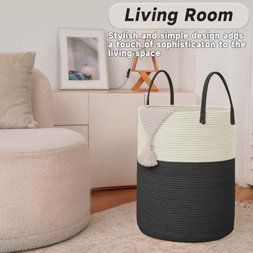 JMvicyroam Large Woven Laundry Basket Hamper 100L White Black