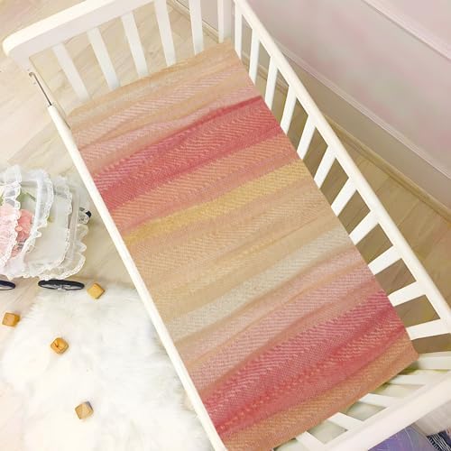 KICPOAY Orange Yellow Watercolor Stripes Crib Sheet