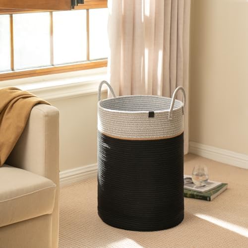 LA JOLIE MUSE Cotton Rope Storage Basket - Ebony Black XL