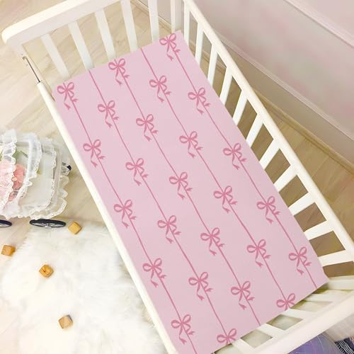 KICPOAY Fitted Crib Sheets with Bow Ribbons Stripy Design