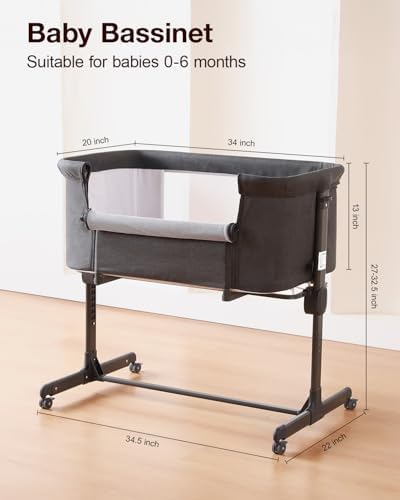Larex Baby Bassinet 3 in 1 Bedside Sleeper with Mattress and Wheels