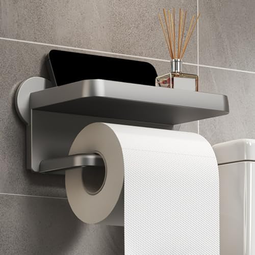 HOMSFOU Grey Toilet Paper Holder Wall Mount Organizer