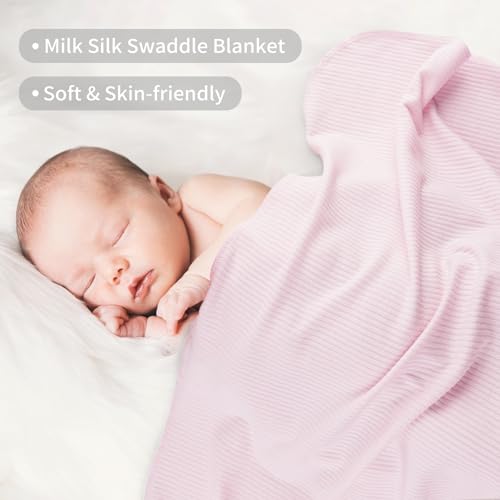 Viviland Jersey Swaddle Blanket 40x30 Inches 2 Pcs Pink Leaf