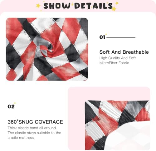 Wassud Red and Black Gingham Crib Sheets Set