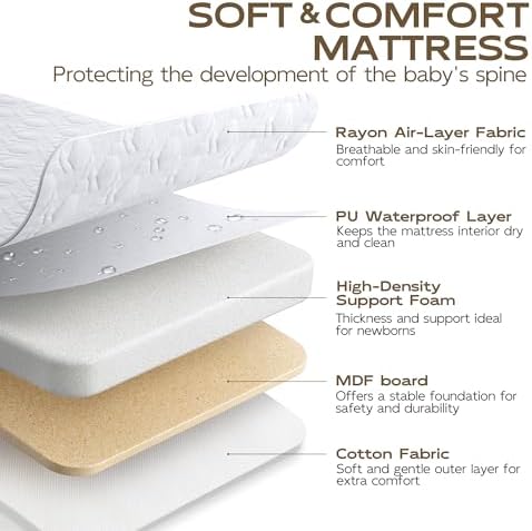 BabyBond 3 in 1 Bassinet with Washable Mattress and Sheet