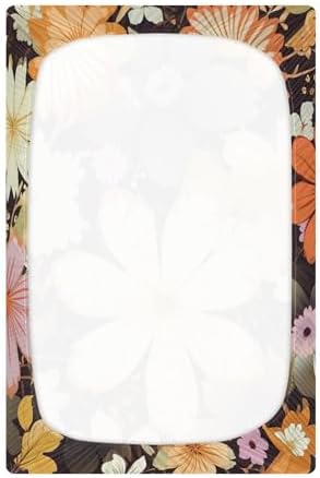 Wassud Light Brown Flower Crib Sheets Pack and Play Fitted 28x52 Inch Neutral