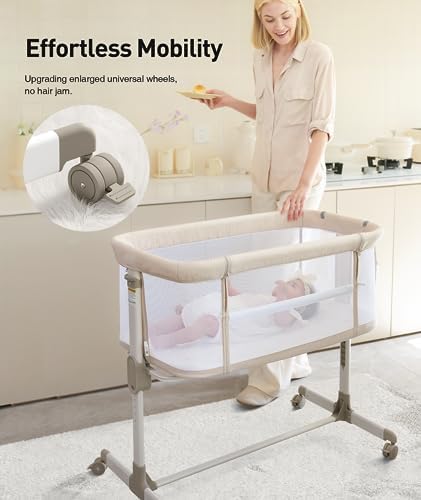 Fodoss Baby Bassinet with Wheels and 7 Height Adjustments