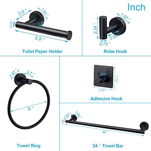 TocTen 6-Piece Matte Black Bathroom Hardware Set