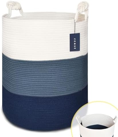 COMSE Extra Large Cotton Rope Storage Basket 157x217 WhiteCadet BlueNavy Blue