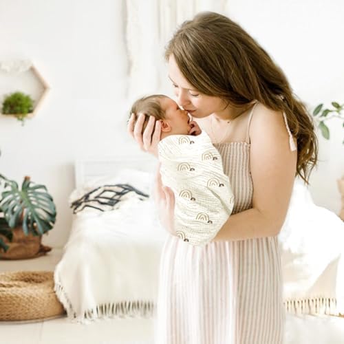 Lulumoon Baby Muslin Swaddle Blankets 3-Pack Rainbow Khaiki
