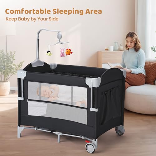 JOYMOR 5-in-1 Pack and Play with Bassinet and Changing Table 1