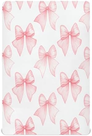 Pink Ribbon Bows Crib Sheets for Pack N Play and Mini Crib