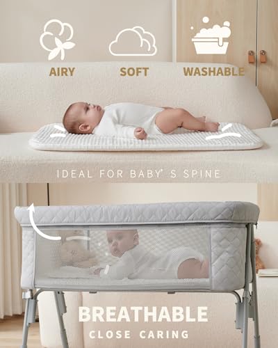 AirClub Bassinet Bedside Sleeper with 4 Auto-Lock Adjustable Height