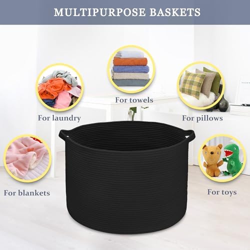 Extra Large Blanket Basket 22x14 Black Cotton Rope