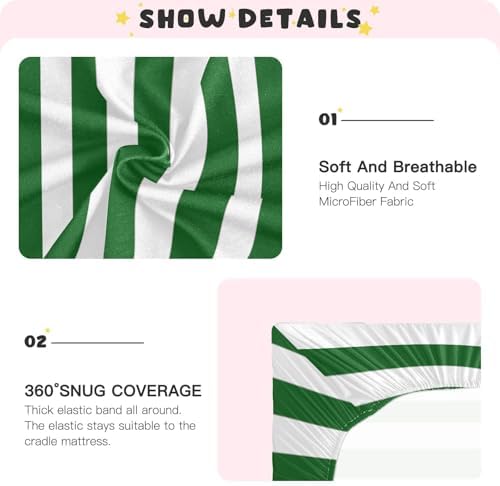 KICPOAY Fitted Crib Sheets with White and Green Stripes