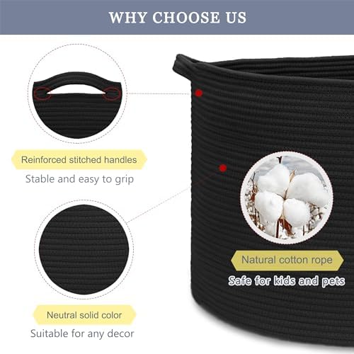 Extra Large Blanket Basket 22x14 Black Cotton Rope