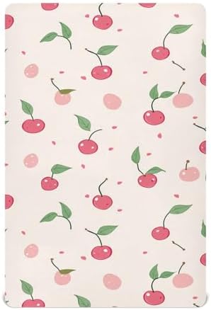 Wassud Cherry Pattern Crib Sheets 27x39 Inch Pack and Play Fitted