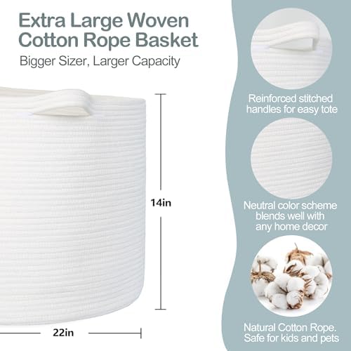 MEGASKET White Woven Storage Basket with Handle