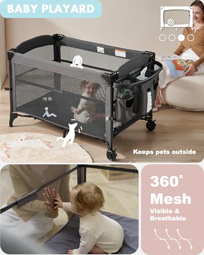 AirClub 4 in 1 Baby Bassinet Bedside Sleeper with Wheels Brakes