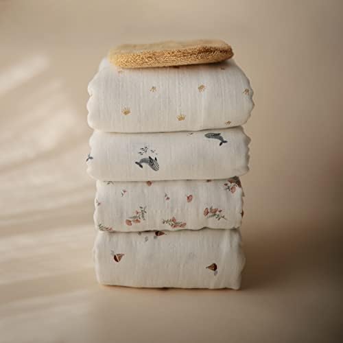 Mushie Muslin Swaddle Blanket for Baby - Pink Flowers Design