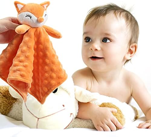 CREVENT Soft Plush Animal Face Security Blanket for Kids Orange Fox