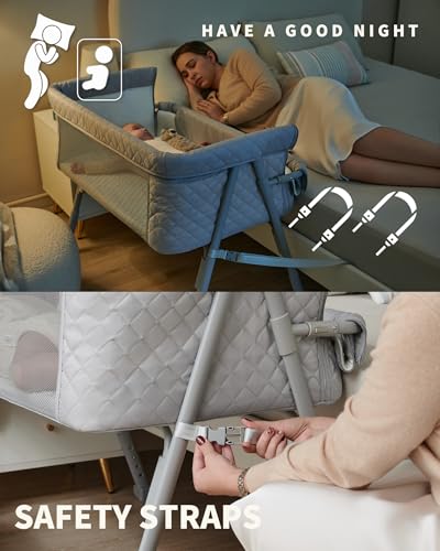 AirClub Bassinet Bedside Sleeper with 4 Auto-Lock Adjustable Height