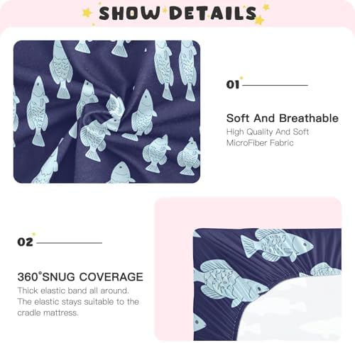 Jihqo Navy Blue Fishes Crib Sheets Pack N Play Set