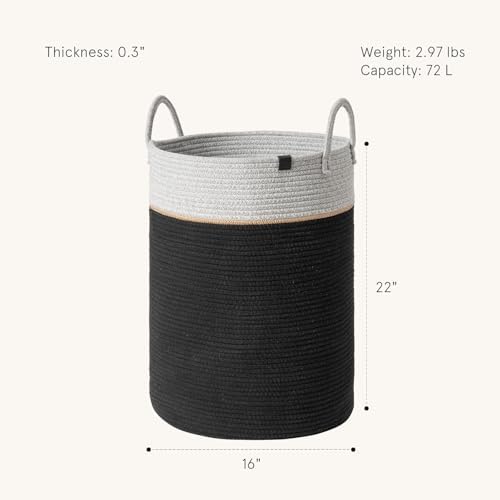 LA JOLIE MUSE Cotton Rope Storage Basket - Ebony Black XL