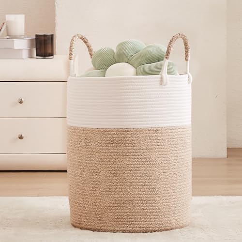 MOJOSCEND Boho Woven Rope Laundry Basket