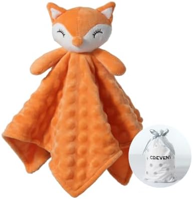 CREVENT Soft Plush Animal Face Security Blanket for Kids Orange Fox