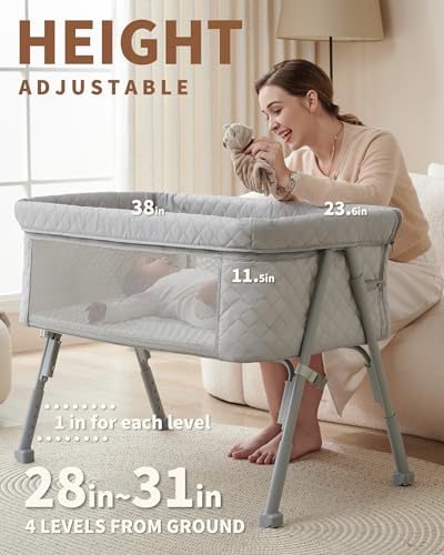 AirClub Bassinet Bedside Sleeper with 4 Auto-Lock Adjustable Height