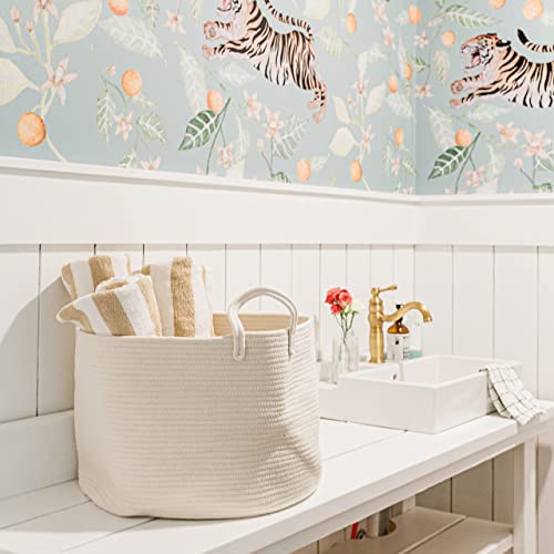 OrganiHaus Laundry Basket Woven Cotton Rope 20x13 Inches - Off-White