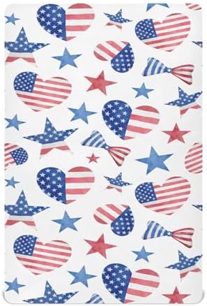 KICPOAY Fitted Crib Sheets with American Flag Bows