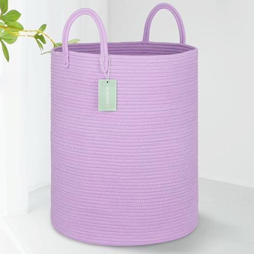 BOSROTY 16x20 Purple Cotton Rope Laundry Hamper