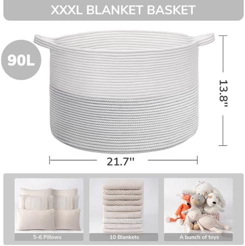 INDRESSME XXL Cotton Woven Laundry Basket with Handle - Black Stitch