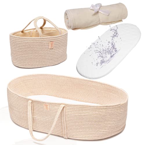 Trendy Baby Changing Basket Set of 4 Waterproof Pad Cotton Blanket Bassinet Topper